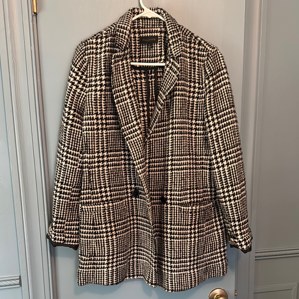 Talbots Black & White Houndstooth Wool-Blend Women's Coat